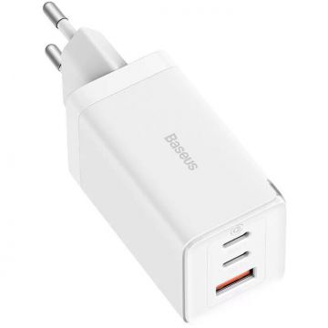 BASEUS Incarcator retea Baseus GaN5 Pro, 65W, 3.25A, 1 x USB-A - 2 x USB-C, Alb