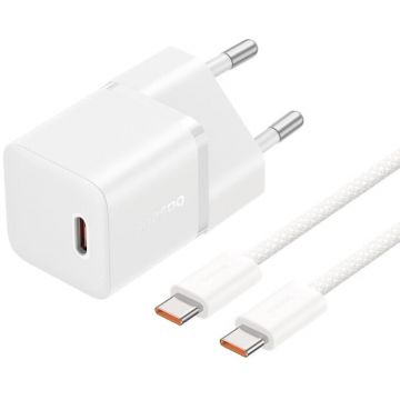 BASEUS INCARCATOR retea Baseus GaN5 Pro, Quick Charge 20W, 1 x USB Type-C, include cablu USB Type-C la USB Type-C 100W, 1m, Alb P10110900213-01