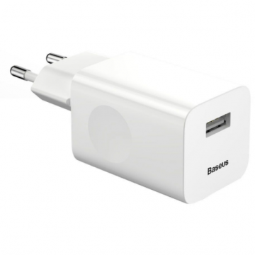 BASEUS Incarcator Retea Baseus Quick Charger CCALL-BX02, Single USB QC3.0, pentru Incarcatoare Wireless, Alb