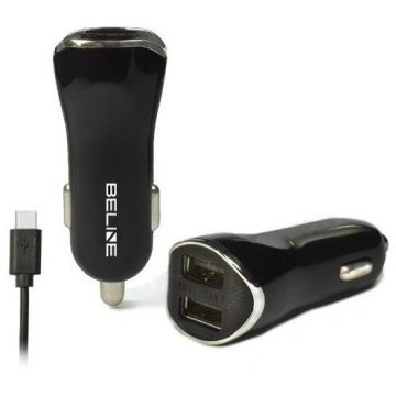 Beline Incarcator auto 2xUSB + USB-C 2,1A negru