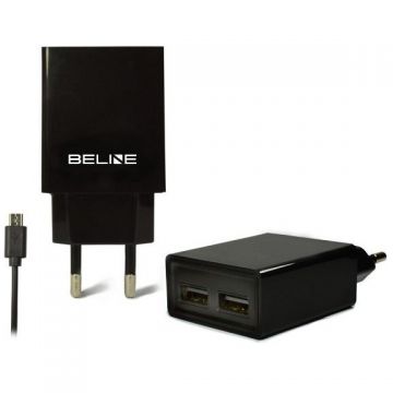 Beline Incarcator de calatorie Beline 2xUSB + microUSB 2A negru