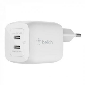 Belkin Incarcator Belkin WCH011VFWH, 2x USB-C, 45W, Alb