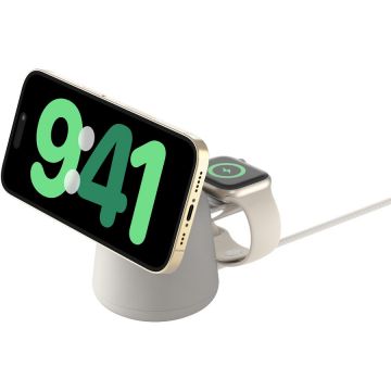 Belkin Statie de incarcare wireless Belkin BoostCharge Pro 2in1, MagSafe 15W, Nisipiu