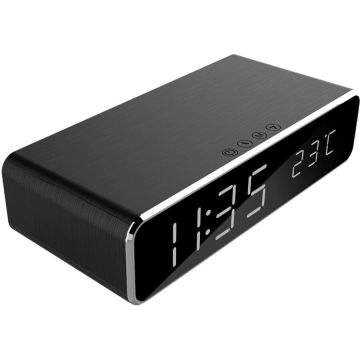 GEMBIRD Ceas digital de birou, Gembird, cu incarcare wireless, alarma duala, afisare temperatura, Negru