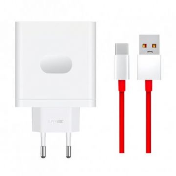 OnePlus Incarcator retea cu cablu OnePlus VCBA0BEH, USB-C, 100W, 9.1A, 1 x USB-A, Alb