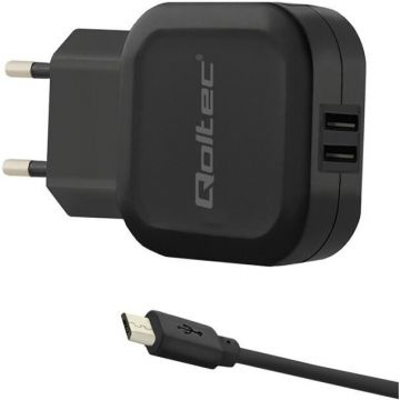 QOLTEC Adapter Qoltec, 12W, 5V, 2.4A, 2xUSB cu MicroUSB