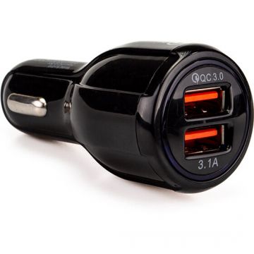 spacer Alimentator auto Spacer 2 x USB (1 x USB QC3.0 & 1 USB max. 3.1A) pentru bricheta auto, Negru