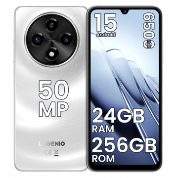 Telefon Mobil LAGENIO A12 Pro, Alb, 4G, 6.9   HD 120Hz, 24GB RAM (8GB + 16GB Extensibili), 256GB ROM, 50MP, Android 15, Unisoc T7250, OTG, Jack, FaceID, Gemini AI, 6500mAh, Dual SIM