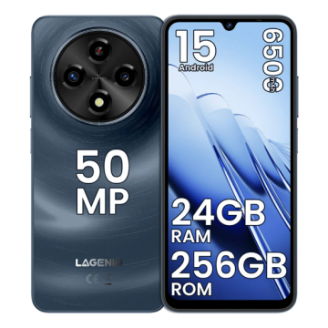 Telefon Mobil LAGENIO A12 Pro, Albastru Inchis, 4G, 6.9   HD 120Hz, 24GB RAM (8GB + 16GB Extensibili), 256GB ROM, 50MP, Android 15, Unisoc T7250, OTG, Jack, FaceID, Gemini AI, 6500mAh, Dual SIM