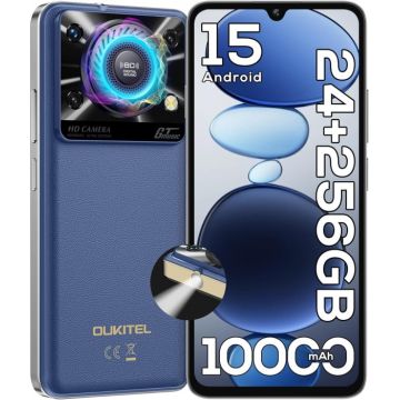Telefon Mobil OUKITEL C60 Pro, Albastru, 4G, 6.88   HD+, 24GB RAM (8GB + 16GB Extensibili), 256GB ROM, 13MP, Android 15, Unisoc T606, Difuzor 110dB, Lanterna 120LM, 10000mAh, 18W, Nano SIM
