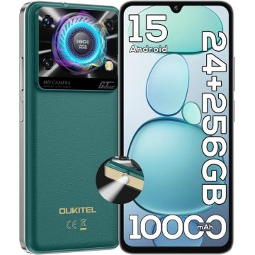 Telefon Mobil OUKITEL C60 Pro, Verde, 4G, 6.88   HD+, 24GB RAM (8GB + 16GB Extensibili), 256GB ROM, 13MP, Android 15, Unisoc T606, Difuzor 110dB, Lanterna 120LM, 10000mAh, 18W, Nano SIM