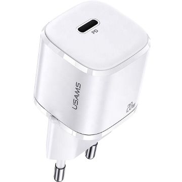 Usams Incarcator retea Usams T36 Mini USB, 1 X USB Tip-C, 20W, Power Delivery, Alb