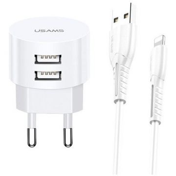 Usams Incarcator UIsams T20 2xUSB 2,1A Lightning , alb