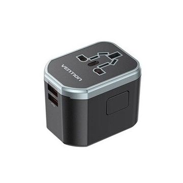 Vention Adaptor Universal de Calatorie Retea Vention , 20W, PD 20W, QC 18W, Negru