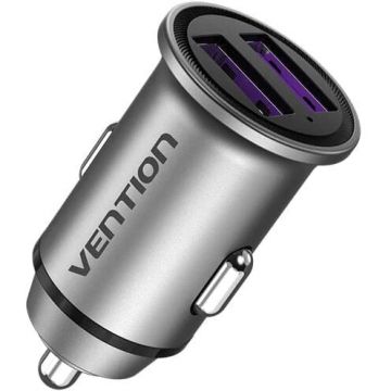 Vention Incarcator de masina Vention Dual Port Car Charger FFEH0 USB A+A(30/30) Gray