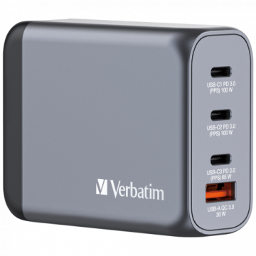 Verbatim Incarcator retea Verbatim GNC-100, 3x USB-C, 1x USB-A, Argintiu