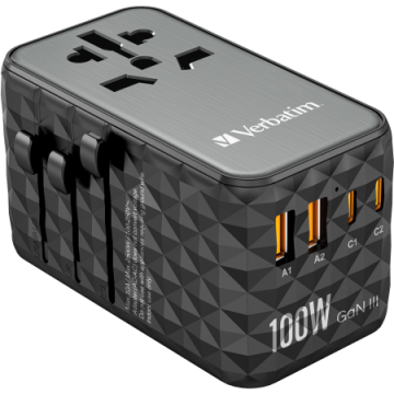 Verbatim Incarcator retea Verbatim UTA-06 Universal Travel Adapter, 2x USB-C, 2x USB-A, Negru