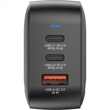 Verbatim Incarcator Verbatim mini GaN, 70W, EU-UK-US, 2 x USB-C, PD 70W, 1 x USB-A, QC 3.0, Negru