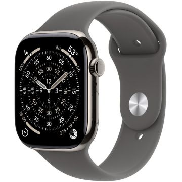 Apple Apple Watch 11 GPS + Cellular, Carcasa Natural Titanium 42mm, Stone Grey Sport Band - S/M