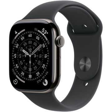 Apple Apple Watch 11 GPS + Cellular, Carcasa Slate Titanium 42mm, Black Sport Band - S/M