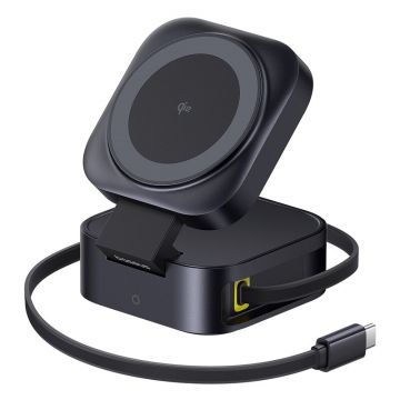 BASEUS Incarcator wireless magnetic Baseus PicoGo 2-in-1 Qi2, 67W Negru (Cablu USB-C 100W inclus)
