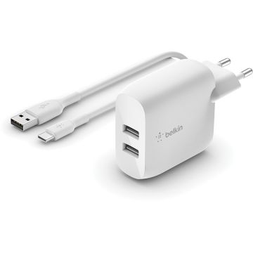 Belkin Belkin BOOST CHARGE 24w USB-A Dual  Wall Charger w/ 1m  A-C - White