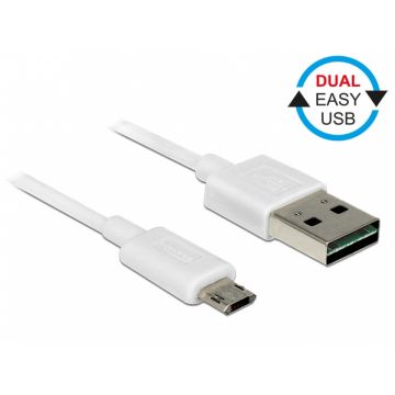 Cablu EASY-USB 2.0 tip A la EASY-USB 2.0 tip Micro-B T-T Alb 0.5m, Delock 84806