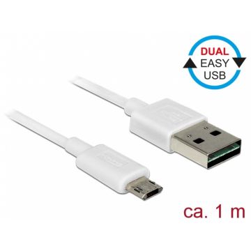 Cablu EASY-USB 2.0 tip A la EASY-USB 2.0 tip Micro-B T-T Alb 1m, Delock 84807