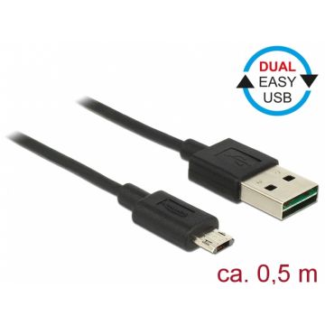 Cablu EASY-USB 2.0 tip A la EASY-USB 2.0 tip Micro-B T-T Negru 0.5m, Delock 83845