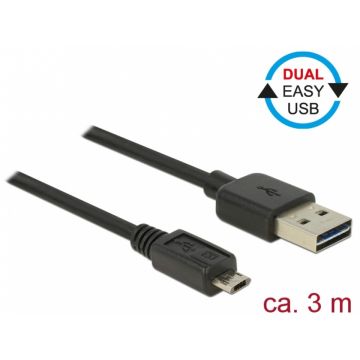 Cablu EASY-USB 2.0 tip A la EASY-USB 2.0 tip Micro-B T-T Negru 3m, Delock 83851