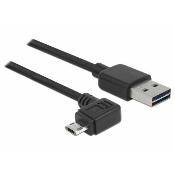 Cablu EASY-USB 2.0 tip A la micro USB-B EASY-USB unghi stanga/dreapta T-T 2m Negru, Delock 83853