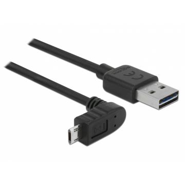 Cablu EASY-USB 2.0 tip A la micro USB-B EASY-USB unghi sus/jos T-T 3m Negru, Delock 83857