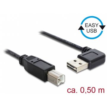 Cablu EASY-USB 2.0 tip A unghi stanga/dreapta la USB-B T-T 0.5m Negru, Delock 85167