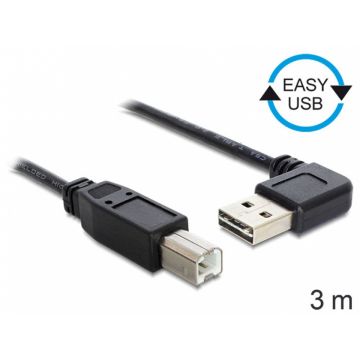 Cablu EASY-USB 2.0 tip A unghi stanga/dreapta la USB-B T-T 3m Negru, Delock 83376
