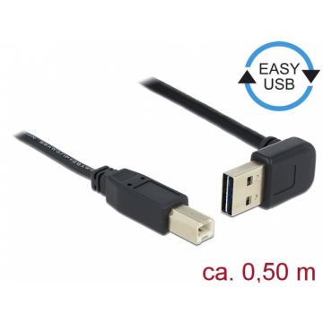 Cablu EASY-USB 2.0 tip A unghi sus/jos la USB-B T-T 0.5m Negru, Delock 85183