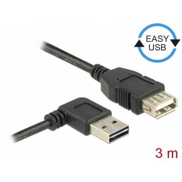 Cablu prelungitor EASY-USB 2.0 T-M unghi stanga/dreapta 3m, Delock 83553