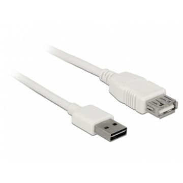 Cablu prelungitor EASY-USB 2.0 tip A T-M 3m Alb, Delock 85201