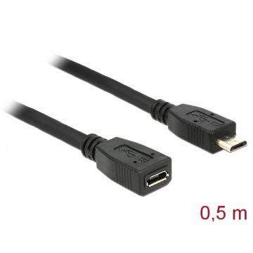Cablu prelungitor micro USB 2.0 tip B T-M 0.5m, Delock 83567