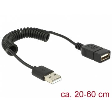 Cablu prelungitor USB 2.0 A T-M spiralat, Delock 83163