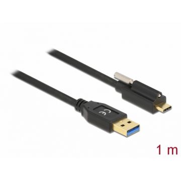 Cablu SuperSpeed USB 10 Gbps (USB 3.1 Gen 2) tip A la USB-C cu surub sus T-T 1m Negru, Delock 83717
