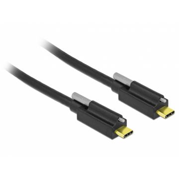 Cablu SuperSpeed USB 10 Gbps (USB 3.1 Gen 2) tip C cu surub sus T-T 1m Negru, Delock 83719