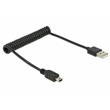 Cablu USB 2.0 A la mini USB B T-T spiralat, Delock 83164