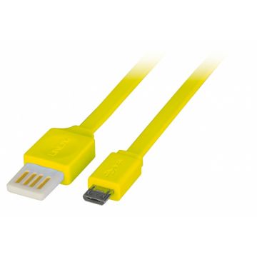Cablu USB 2.0 la micro USB-B Flat reversibil 0.5m Galben, Lindy L30905*