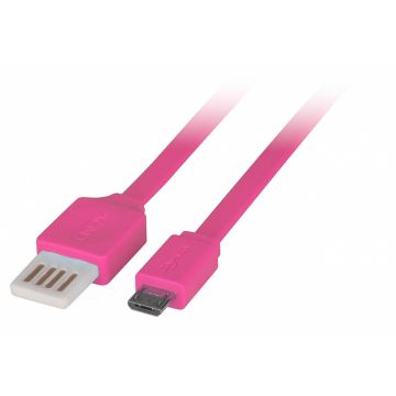 Cablu USB 2.0 la micro USB-B Flat reversibil 0.5m Pink, Lindy L30900*
