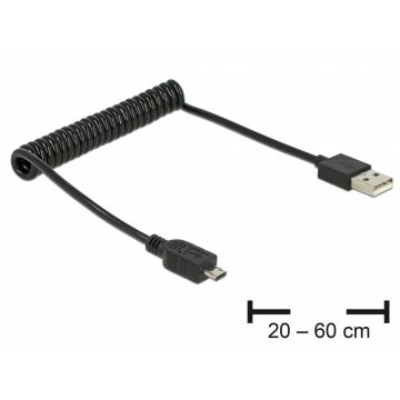 Cablu USB 2.0 la micro USB B T-T spiralat, Delock 83162