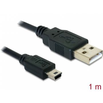 Cablu USB 2.0 la mini USB-B 5 pini T-T 1m, Delock 82273