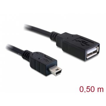 Cablu USB 2.0 la mini USB M - T 0.5m, Delock 82905