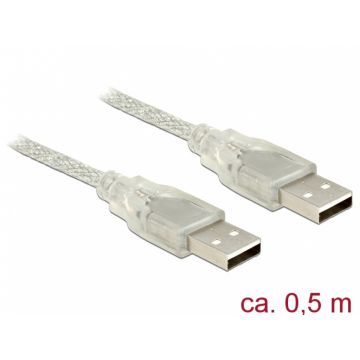 Cablu USB 2.0 tip A T-T 0.5m transparent, Delock 83886