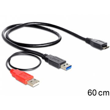 Cablu USB 3.0 la USB 3.0 micro B + USB 2.0 60cm, Delock 82909