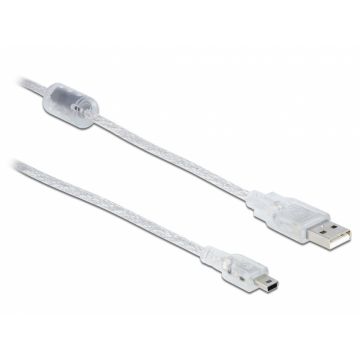Cablu USB la mini USB-B 2.0 3m transparent, Delock 83908